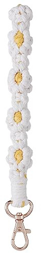 cobee Gänseblümchen Makramee Schlüsselanhänger, handgefertigt Boho Makramee Schlüsselanhänger Halter Makramee Schlüsselanhänger Armband buntes Armband Schlüsselanhänger (weiß)