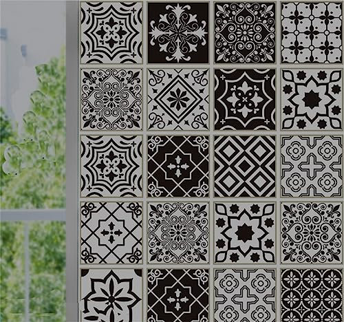 Blackout Window Film, Darkening Static Cling 100% Light Blocking Privacy Film,Total Blackout Window Coverings Room Darkening Black White Geometric,45x300CM Decorative Stained Glass Film Window