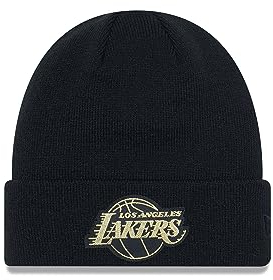 New Era Los Angeles Lakers NBA Metallic Badge Black Beanie - One-Size