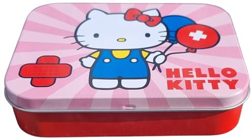 Hello Kitty Rosa Kinderpflaster Lizensiertes Produkt - 5 Stück - Metall-Box - 24 Pflaster - Schönes Design Pflaster Aufbewahrungsbox für Kinder - Geeignet für Rucksack - Handtasche