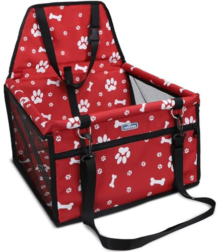 Nobleza - Stabiler Hunde Autositz, Hochwertiger Auto Hundesitz für Kleine bis Mittlere Tiere, Stabiles & Wasserfestes Material, Hunde Autositz für Rückbank faltbar, Rot (40 * 34 * 25cm)