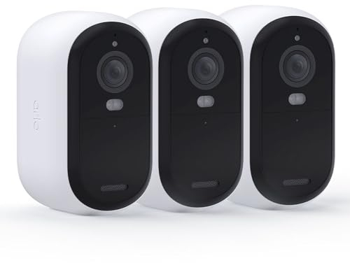 Arlo Essential 2K Video Security Camera Outdoor, 6-Month Battery Operated Home Camera With Colour Night Vision, Light, Siren, 2 Way Audio & WiFi, Arlo Secure Free Trial, 3 Cameras, White