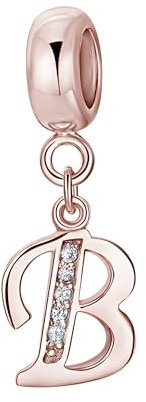Symretie Pendentif Initiale B en Argent 925 à Finition Or Rose pour Femme, Compatible avec les Bracelets et Colliers de Style Pandora et Européen. Convient aux Femmes et aux Filles.