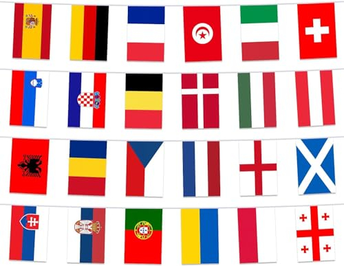 Women's European Football Flags Bunting, Euro 2025 Banner, 16 Flags European Bunting, Women's Euro 2025 Football Party Decorations for Bar Club Garden School Outdoor Indoor Party Decor