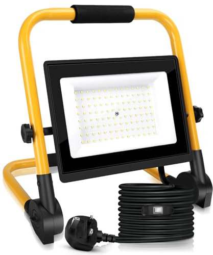 Aigostar 100W LED Work Light, 9000LM Job Site Light, Plug in Folding FloodLight with 13ft Wire & Switch, Portable Loft Construction Workman Lights 240V Mains Powered IP65 Waterproof