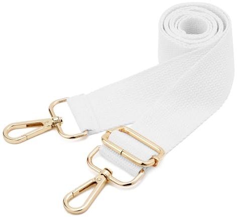 QIUTIMIY Canvas Verstellbarer Ersatz-Taschengurt, breiter Umhängetaschengürtel mit Metalldrehhaken für Messenger Bag Handtasche (Gold-Weiß)