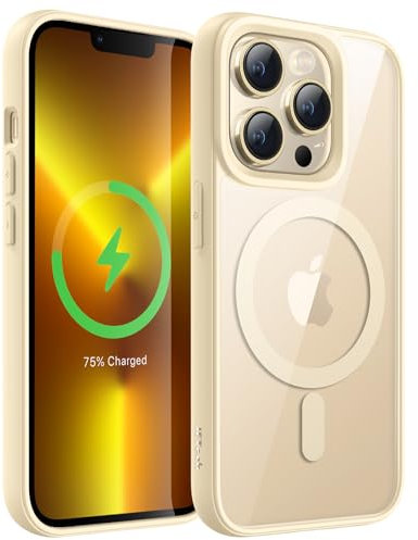 JETech Magnetic Case for iPhone 13 Pro Max 6.7-Inch Compatible with MagSafe, Shockproof Phone Bumper Cover, Solid Color Matte TPU Frame, Anti-Scratch Clear Back (Beige)