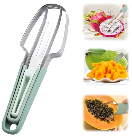 INBUGZ Watermelon Cutter Slicer Tool, New Stainless Steel Watermelon Popsicle Fork Tool, 3-in-1 Multi Melon Slicer Fruit Cutting for Camping Kitchen Gadgets (Green)