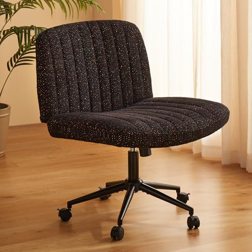 Dowinx Criss Cross Stuhl mit Feststellrädern, Preminum Stoff und Taschenfederkissen, Verstellbarer Drehstuhl mit breitem Sitz, Morden Design Vanity Chair, Schwarz