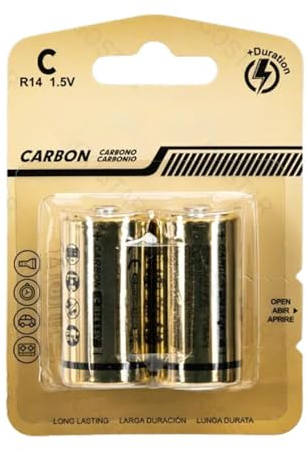 R14 1,5 V Carbon-Zink-Batterien, ideal für Geräte zu Hause. 2 Stück, um sicherzustellen, DASS Ihnen Taschenlampen und Fernbedienungen nie ausgehen.