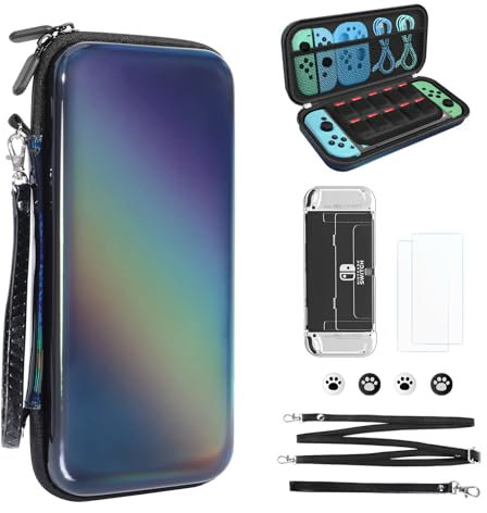 JYPS Custodia Compatibile con Nintendo Switch OLED, 10 in 1 Nuovo Rigida Custodia da Viaggio Switch, Borsa Protettiva con Protezione Dello Schermo Switch, Copertura protettiva e altri Accessori(Nero