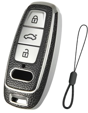 Teenpull Schlüssel Hülle für Audi A6L A6 A7 A8 Q7 Q8 E-Tron 2018-2024 A3 S3 S6 SQ7 RS6 S7 RS7 Schutz SchlüsselHülle für Autoschlüssel mit Schlüsselanhänger Autozubehör (B-Schwarz)