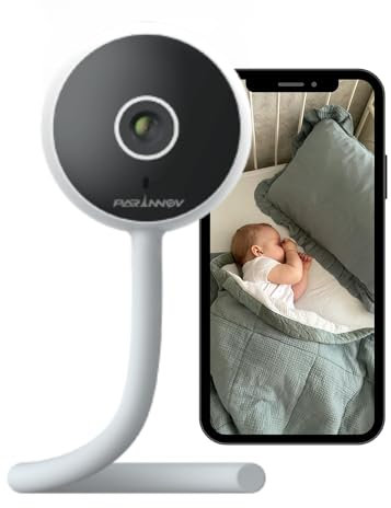 PARINNOV- 3MP Camara vigilancia bebe, vigilabebes con camara, camara bebe, Alerta de llanto y mov., Nocturna, Walkie-talkie, Vigilancia de temp. y humedad, barra de montaje flexible y ajustable, Alexa