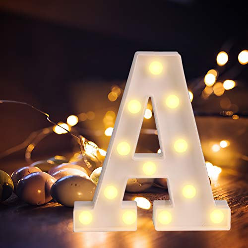 Yolispa LED Buchstabe Lichter Alphabet, LED Brief Lampe Buchstabe Beleuchtung Lampe Beleuchtete Nachtlichter Dekoration für Geburtstag Party Hochzeit Urlaub Haus Bar (A)