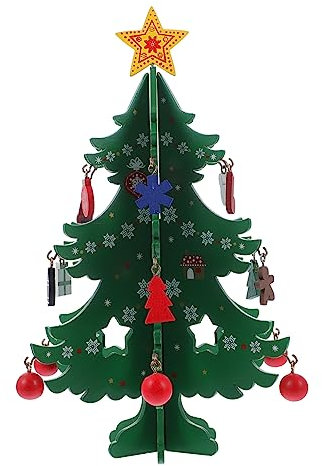 GREENADSCAPE Mini Albero di Natale in Legno Creativo Albero di Natale da Tavolo Ornamento Natalizio 3D Addobbi per Casa Ufficio