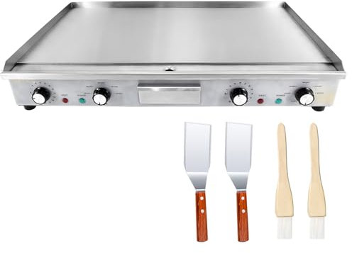 MOOTACO Commercial Electric Griddle,73cm Countertop Flat Top Griddle with Timer,2200W x 2 Teppanyaki Stainless Steel Grill with Dual Temperature Control