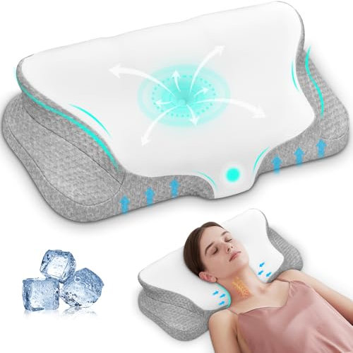 Ehomfory Oreiller Ergonomique Cervical Oreiller Memoire Forme, Oreiller Ergonomique à Mémoire de Forme pour Les Dormeurs sur Le côté, Le Dos et Le Ventre (Blanc-Gris)