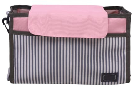 KOMBIUDA 1stück Wasserdichter Buggy Organizer Für Junge Mädchen Praktische Kinderwagentasche Mit Rosa Streifen Zur Aufbewahrung Von Windeln Getränken Und Spielzeug Für Unterwegs
