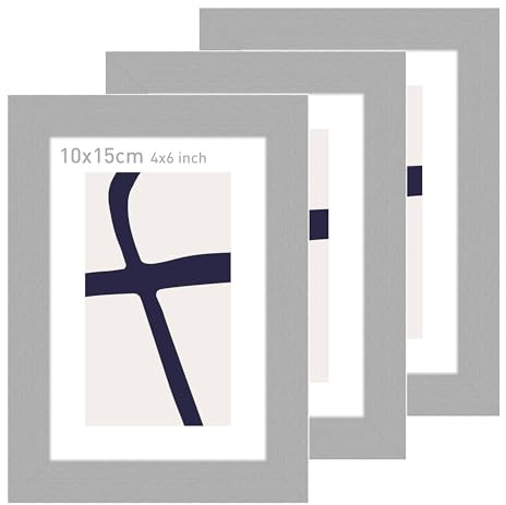 accent by nielsen Bilderrahmen, 10 x 15 cm (3er Set), Holz (MDF), Silber, inkl. Kunstdruck, Fotorahmen im Hoch- & Querformat, Echtglas, Velino