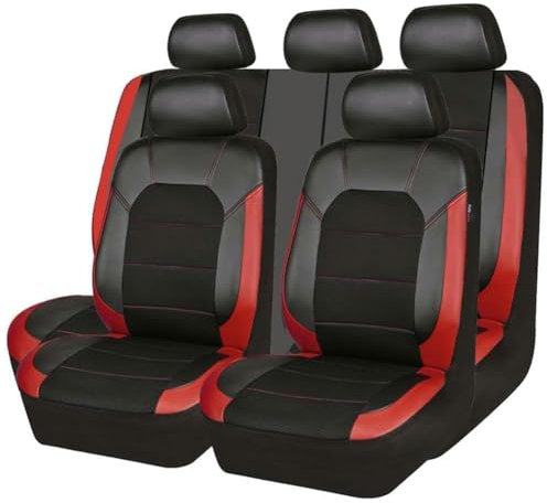 Auto Sitzbezüge Set für Mitsubishi Colt Z30 / Colt ClearTec 2004-2007 2008 2009 2010 2011 2012, PU Leder Bequem Schonbezüge Atmungsaktiv rutschfest Sitzschoner Innenraum Zubehör,A-Red