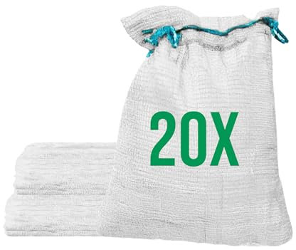 Bazko 20 Stück Raschelsäcke 42x60 cm 15 kg | weiß | Netzsäcke mit Zugband | Kartoffelsack Zwiebelsäcke, Netzsack Brennholz Kaminholzsäcke