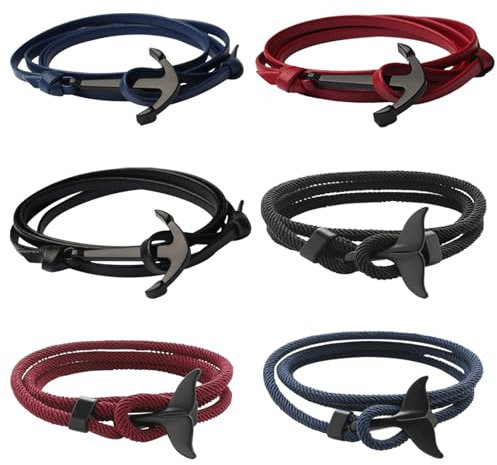 DKDDSSS 6 PCS Bracciale Uomo, Uomo Bracciale, Bracciale da Uomo a Coda di Pesce, Braccialetto da Surfista con Pinna di Balena, Regalo Perfetto per Donne e Uomini