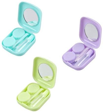 Hinapan Lot de 3 étuis à lentilles de contact, boîte à lentilles de contact colorées, lentilles de contact portables, kit d'outils de retrait avec flacon de solution miroir et pinces, vert, /