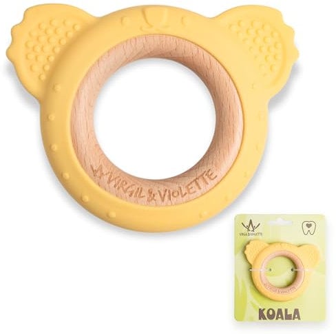 Virgil & Violette – Beißring Baby aus BPA-freiem Silikon und Holz, Zahnungshilfe ab 0 Monaten, strukturierter Greifring zur Zahnfleischmassage, Geschenk zur Geburt (Koala)