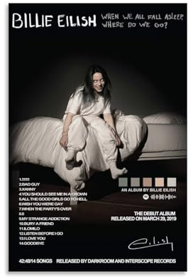 Youwenos Billie Poster Eilish When We All Fall Asleep, Where Do We Go Musikalbum, Poster, Wandkunst, dekoratives Gemälde, Schlafzimmer, Gemälde, Poster, 30 x 45 cm, ungerahmter Stil