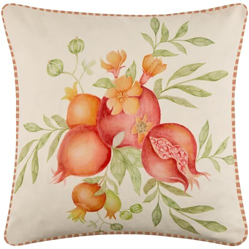 Voyage Maison Pomegranate Grove Outdoor Cushion – Water-Resistant UV-Protected Fruit Watercolour with Striped Reverse (Red - 43x43cm)