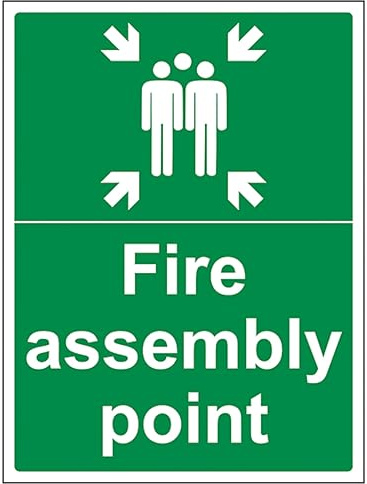V Safety Fire Assembly Point with Family - Portrait 400 x 600 mm - 3mm Aluminium Composite Safety Sign