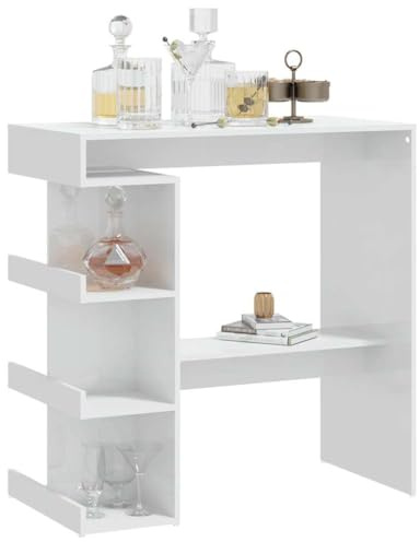 Homvdxl 100x50 cm Bartisch Küchentisch Inseltisch Esstisch mit Ablageflächen für Cocktails Bar Partykeller Restaurant Wohnzimmer Weiß Hochglanz
