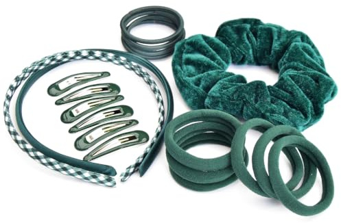 21 x Piece Girls Bottle Green School Hair Accessories