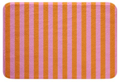 Homemissing Kinder Rosa Orange Badematte 50x80cm Abstrakt Badezimmerteppich für Jungen Mädchen Teenager Badezimmer Dekor Streifen Badvorleger Anti-Rutsch Frauen Männer Geometrische