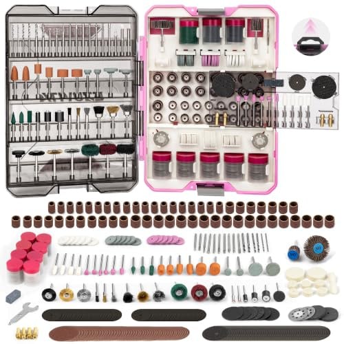 EZUVITA Coffret de 618 Accessoires d'Outils Rotatifs Universels, Kit d’Accessoires d'Outils Rotatifs Multifonctions pour Coupe, Gravure, Meulage, Polissage, Ponçage, Perçage (Rose)