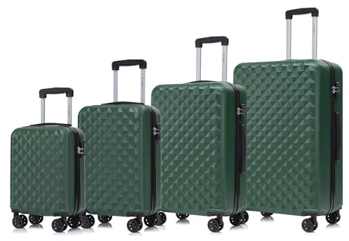 YONSLY Premium Reisekoffer TSA-Schloss, Hartschalen-Koffer Trolley Kabinenkoffer Rollkoffer Suitcase Handgepäck 4 Rollen (Dunkelgrün, S-M-L-XL-Set)