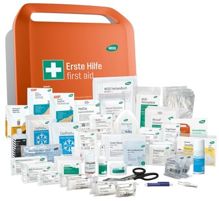 WERO Smart Case groß DIN 13157 Erste-Hilfe-Koffer für Schulen | Kompakt & robust, Staub- & spritzwassergeschützt, Mit Farbleitsystem, Mit Wandhalterung, Übersichtlich