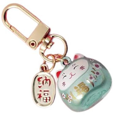 SkyPOOU Collection de Porte-clés Japonais de Style Dessin Animé Pendentif en Métal Chats de Dessin Animé avec Clochettes Charme pour Sacs et Clés de Voiture Ornement Chats Chanceux Porte-clés, vert