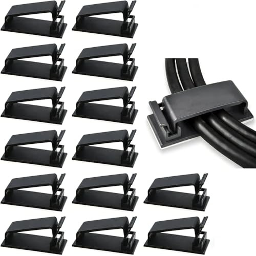 JUNJIEFU 60 Stück Selbstklebende Kabelclips, Kabel Organizer | Kabel Clips für Kabelhalter und Kabelmanagement – TV, PC, Laptop, Desktop, Heim, Büro