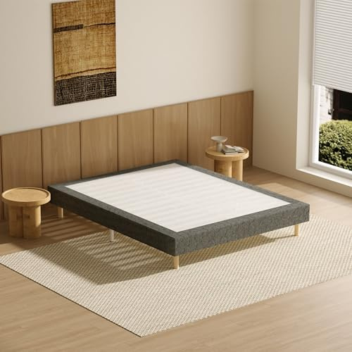 DEWINNER Sommier 140x190 | Sommier Tapissier | Lit 140 x 190 avec Sommier | 2x14 Lattes avec 9 Pieds | Hauteur du Cadre de Lit 29 cm | Lit Double avec Sommier à Lattes pour Chambre, Maison