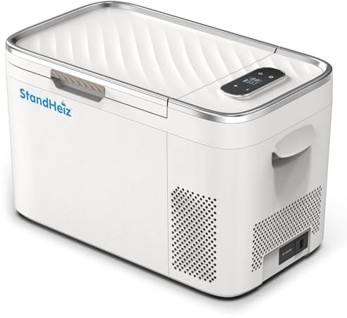 StandHeiz Mini Kühlschrank Kompressor 25L – Tragbare Kühlbox Auto & Camping, 12V/24V/230V, Gefrierfunktion bis -20°C, Leise & Energiesparend, für Auto, Wohnmobil & Outdoor Weiß