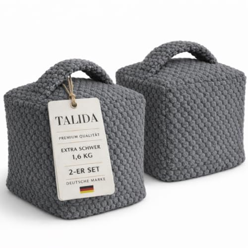 Türstopper sack 1,6KG Waffel-Stoff-Quadrat | Anti-Slip-Untergrund | mit Griff | waschbarer Bezug 30° | mit Reißverschluss | schwer | Boden Sand sack (2, Grau)