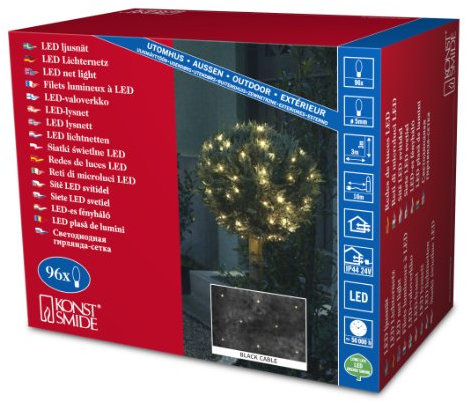 Konstsmide LED Lichternetz / für Außen (IP44) / 24V Außentrafo / 96 bunte Dioden / schwarzes Kabel, 3757-100, 300 x 300 cm, Warmweiß