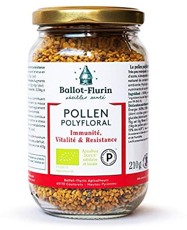 Ballot-Flurin - Pollen Polyfloral - 100% bio et dynamisé - frais, jamais congelé - Améliore l'immunité - Issu de l'Apiculture DOUCE - Certifié Paléo - Pot en verre 210 g