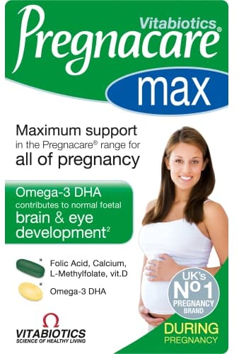 Pregnacare MAX Pregnancy Vitamins - UK's No.1 Pregnancy Brand. Greater Prenatal Care for Women, Supplement with Added Omega-3 DHA for Normal Brain and Eye Development, Vitabiotics