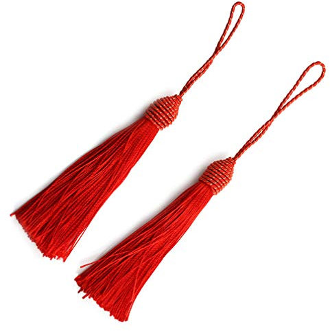 Makhry 20pcs 15.5cm / 6 Pollici Lacci del Segnalibro Filo di Seta Setosa con 2-Pollice Cavo ad Anello e Piccolo Nodo Cinese per la Creazione di Gioielli, Souvenir, Segnalibri (Rosso)