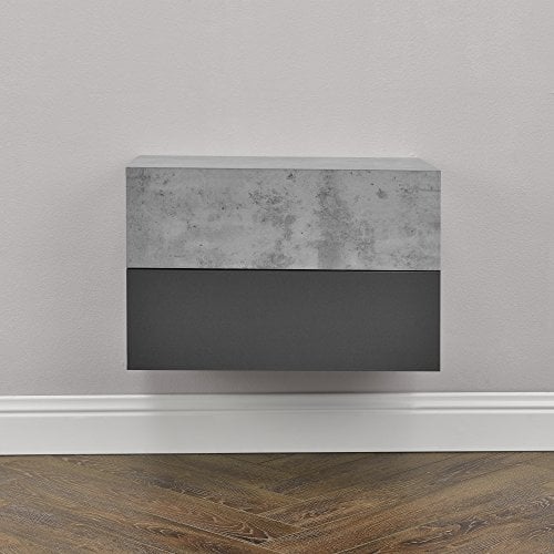 [en.casa] Wandregal Oslo mit Schublade 2er Set Nachttisch schwebende Nachtkommode Hängeregal Wandboard Nachtkonsole 46x30x15cm Beton-Optik/Dunkelgrau