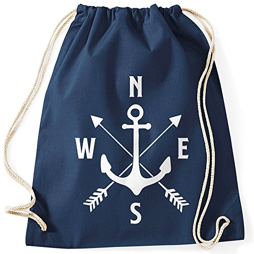 MoonWorks Maritimer Turnbeutel Anker Kompass Windrose Arrows Navy Unisize