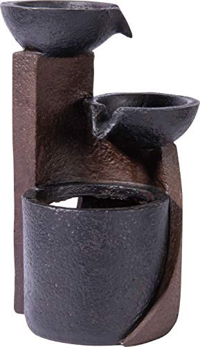 dobar® 96414e Design Tischbrunnen | Zimmerbrunnen Dreistufig Polyresin | Kleiner Springbrunnen | Dekoratives Wasserspiel für Wohnzimmer/Büro/Indoor | Zierbrunnen | 14,2 x 14,2 x 22 cm | Grau