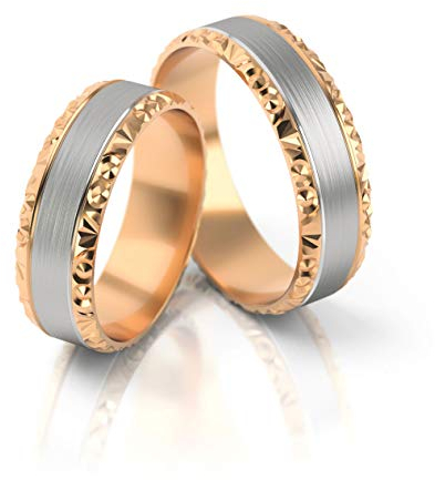 JC Gold Trauringe - Rosegold Weißgold Eheringe Bicolor inklusive Stein und Gravur im Paarpreis PL099 (18 Karat (750) Bicolor)
